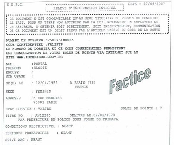 relevé intégral information permis